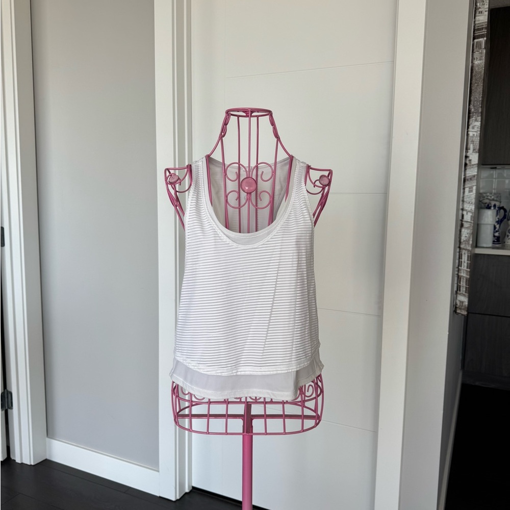Lululemon Athletica White Striped Tank Top